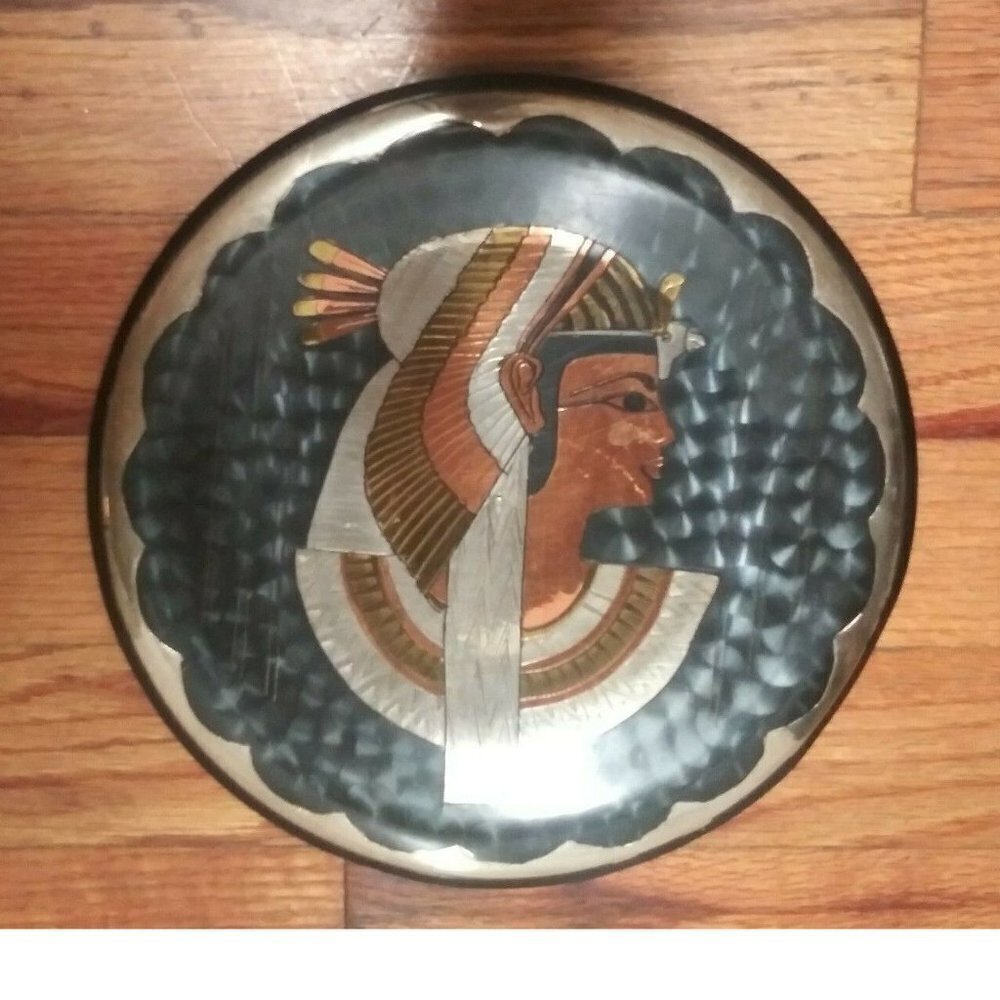 Collectible Vintage Egyptian Plate Mixed Metal Copper Brass Wall Hanging 8.75"